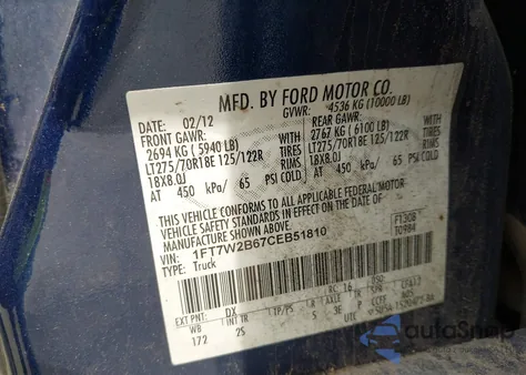 2012 Ford F250 Super Duty from USA, damaged, VIN 1FT7W2B67CEB51810